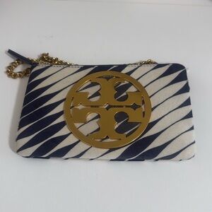 Tory Burch Navy and White Clutch with Gold Accent